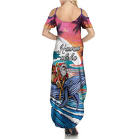 Hawaiian Mele Kalikimaka Summer Maxi Dress Santa Claus Driving The Whale with Sunset Ocean Landscape LT03 - Polynesian Pride