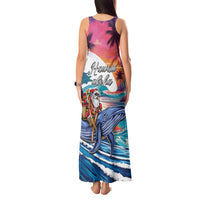 Hawaiian Mele Kalikimaka Tank Maxi Dress Santa Claus Driving The Whale with Sunset Ocean Landscape LT03 - Polynesian Pride
