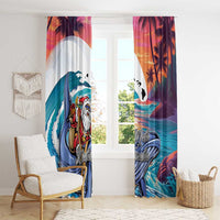 Hawaiian Mele Kalikimaka Window Curtain Santa Claus Driving The Whale with Sunset Ocean Landscape LT03 - Polynesian Pride