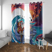Hawaiian Mele Kalikimaka Window Curtain Santa Claus Driving The Whale with Sunset Ocean Landscape LT03 With Grommets Blue - Polynesian Pride