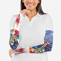 Guam and United States Together Arm Sleeves Bald Eagle and Guam Seal with Flower and Tribal Tattoos LT03 - Polynesian Pride