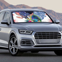 Guam and United States Together Auto Sun Shade Bald Eagle and Guam Seal with Flower and Tribal Tattoos LT03 - Polynesian Pride