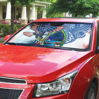 Guam and United States Together Auto Sun Shade Bald Eagle and Guam Seal with Flower and Tribal Tattoos LT03 - Polynesian Pride
