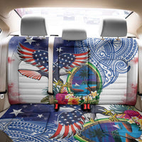 Guam and United States Together Back Car Seat Cover Bald Eagle and Guam Seal with Flower and Tribal Tattoos LT03 - Polynesian Pride
