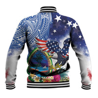 Guam and United States Together Baseball Jacket Bald Eagle and Guam Seal with Flower and Tribal Tattoos LT03 - Polynesian Pride