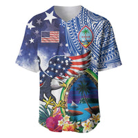 Guam and United States Together Baseball Jersey Bald Eagle and Guam Seal with Flower and Tribal Tattoos LT03 Multicolor - Polynesian Pride