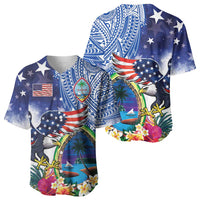 Guam and United States Together Baseball Jersey Bald Eagle and Guam Seal with Flower and Tribal Tattoos LT03 - Polynesian Pride