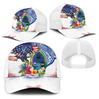 Guam and United States Together Baseball Net Cap Bald Eagle and Guam Seal with Flower and Tribal Tattoos LT03 - Polynesian Pride
