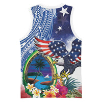Guam and United States Together Basketball Jersey Bald Eagle and Guam Seal with Flower and Tribal Tattoos LT03 - Polynesian Pride