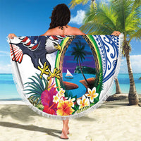 Guam and United States Together Beach Blanket Bald Eagle and Guam Seal with Flower and Tribal Tattoos LT03 - Polynesian Pride