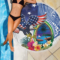 Guam and United States Together Beach Blanket Bald Eagle and Guam Seal with Flower and Tribal Tattoos LT03 - Polynesian Pride
