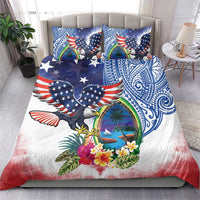 Guam and United States Together Bedding Set Bald Eagle and Guam Seal with Flower and Tribal Tattoos LT03 - Polynesian Pride