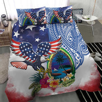 Guam and United States Together Bedding Set Bald Eagle and Guam Seal with Flower and Tribal Tattoos LT03 - Polynesian Pride