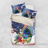 Guam and United States Together Bedding Set Bald Eagle and Guam Seal with Flower and Tribal Tattoos LT03 US Twin 172cm x 218cm Multicolor - Polynesian Pride