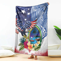 Guam and United States Together Blanket Bald Eagle and Guam Seal with Flower and Tribal Tattoos LT03 - Polynesian Pride