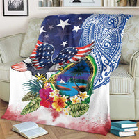 Guam and United States Together Blanket Bald Eagle and Guam Seal with Flower and Tribal Tattoos LT03 - Polynesian Pride