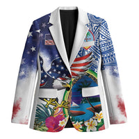 Guam and United States Together Blazer Bald Eagle and Guam Seal with Flower and Tribal Tattoos LT03 Unisex Multicolor - Polynesian Pride