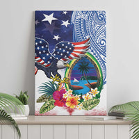 Guam and United States Together Canvas Wall Art Bald Eagle and Guam Seal with Flower and Tribal Tattoos LT03 - Polynesian Pride