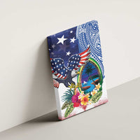 Guam and United States Together Canvas Wall Art Bald Eagle and Guam Seal with Flower and Tribal Tattoos LT03 - Polynesian Pride