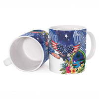 Guam and United States Together Ceramic Mug Bald Eagle and Guam Seal with Flower and Tribal Tattoos LT03 - Polynesian Pride