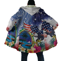 Guam and United States Together Cloak Bald Eagle and Guam Seal with Flower and Tribal Tattoos LT03 - Polynesian Pride