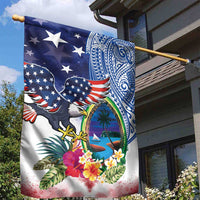 Guam and United States Together Garden Flag Bald Eagle and Guam Seal with Flower and Tribal Tattoos LT03 - Polynesian Pride