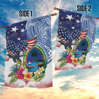 Guam and United States Together Garden Flag Bald Eagle and Guam Seal with Flower and Tribal Tattoos LT03 - Polynesian Pride