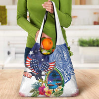 Guam and United States Together Grocery Bag Bald Eagle and Guam Seal with Flower and Tribal Tattoos LT03 - Polynesian Pride
