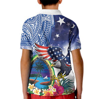 Guam and United States Together Kid Polo Shirt Bald Eagle and Guam Seal with Flower and Tribal Tattoos LT03 - Polynesian Pride