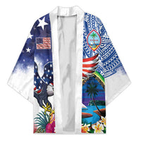 Guam and United States Together Kimono Bald Eagle and Guam Seal with Flower and Tribal Tattoos LT03 Unisex Multicolor - Polynesian Pride