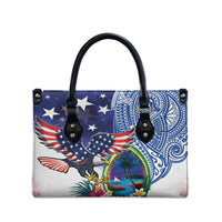 Guam and United States Together Leather Bag Bald Eagle and Guam Seal with Flower and Tribal Tattoos LT03 - Polynesian Pride