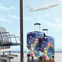Guam and United States Together Luggage Cover Bald Eagle and Guam Seal with Flower and Tribal Tattoos LT03 - Polynesian Pride