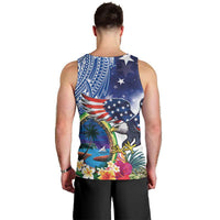 Guam and United States Together Men Tank Top Bald Eagle and Guam Seal with Flower and Tribal Tattoos LT03 - Polynesian Pride