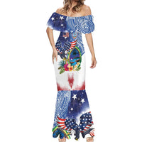 Guam and United States Together Mermaid Dress Bald Eagle and Guam Seal with Flower and Tribal Tattoos LT03 - Polynesian Pride