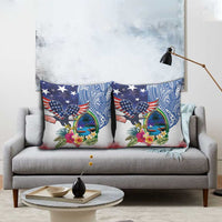 Guam and United States Together Pillow Cover Bald Eagle and Guam Seal with Flower and Tribal Tattoos LT03 - Polynesian Pride