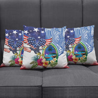 Guam and United States Together Pillow Cover Bald Eagle and Guam Seal with Flower and Tribal Tattoos LT03 - Polynesian Pride
