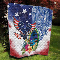 Guam and United States Together Quilt Bald Eagle and Guam Seal with Flower and Tribal Tattoos LT03 - Polynesian Pride