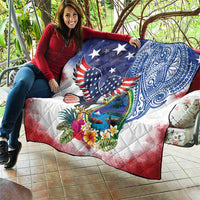 Guam and United States Together Quilt Bald Eagle and Guam Seal with Flower and Tribal Tattoos LT03 - Polynesian Pride