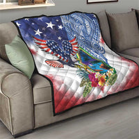Guam and United States Together Quilt Bald Eagle and Guam Seal with Flower and Tribal Tattoos LT03 - Polynesian Pride