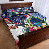 Guam and United States Together Quilt Bed Set Bald Eagle and Guam Seal with Flower and Tribal Tattoos LT03 - Polynesian Pride