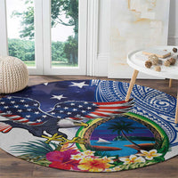 Guam and United States Together Round Carpet Bald Eagle and Guam Seal with Flower and Tribal Tattoos LT03 - Polynesian Pride