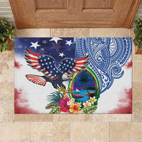 Guam and United States Together Rubber Doormat Bald Eagle and Guam Seal with Flower and Tribal Tattoos LT03 Multicolor - Polynesian Pride