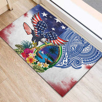 Guam and United States Together Rubber Doormat Bald Eagle and Guam Seal with Flower and Tribal Tattoos LT03 - Polynesian Pride