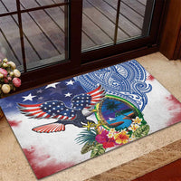 Guam and United States Together Rubber Doormat Bald Eagle and Guam Seal with Flower and Tribal Tattoos LT03 - Polynesian Pride