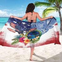 Guam and United States Together Sarong Bald Eagle and Guam Seal with Flower and Tribal Tattoos LT03 - Polynesian Pride