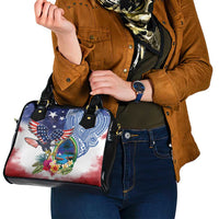 Guam and United States Together Shoulder Handbag Bald Eagle and Guam Seal with Flower and Tribal Tattoos LT03 - Polynesian Pride