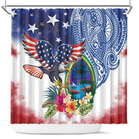 Guam and United States Together Shower Curtain Bald Eagle and Guam Seal with Flower and Tribal Tattoos LT03 Multicolor - Polynesian Pride
