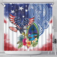 Guam and United States Together Shower Curtain Bald Eagle and Guam Seal with Flower and Tribal Tattoos LT03 - Polynesian Pride