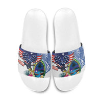 Guam and United States Together Slide Sandals Bald Eagle and Guam Seal with Flower and Tribal Tattoos LT03 Multicolor - Polynesian Pride