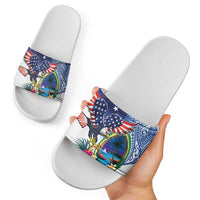 Guam and United States Together Slide Sandals Bald Eagle and Guam Seal with Flower and Tribal Tattoos LT03 - Polynesian Pride